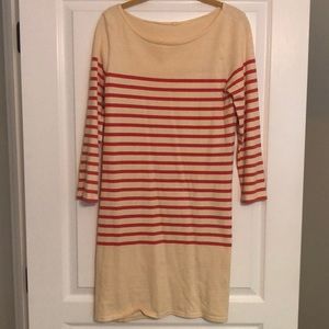 Cream and Red strip dress, sleeves are mid length